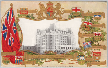 Victoria BC The Empress Hotel Red Ensign Patriotic Postcard 