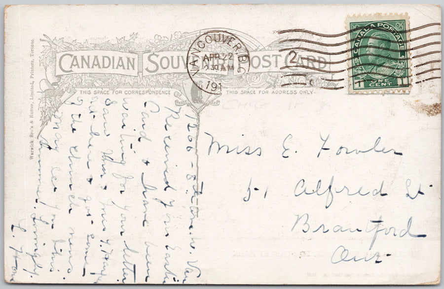 English Bay Entrance to Stanley Park Vancouver BC 1913 Postcard SP22