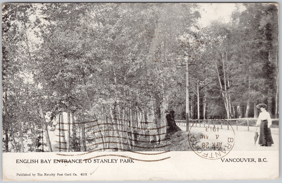 English Bay Entrance to Stanley Park Vancouver BC 1913 Postcard 