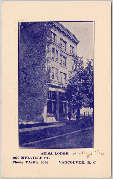 Ailsa Lodge Vancouver BC Melville Street Unused Postcard 