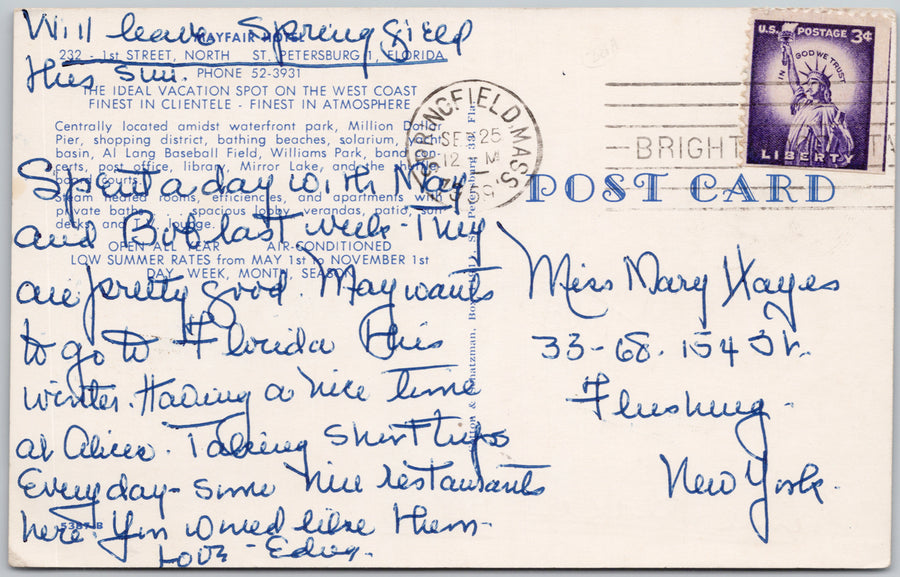 Mayfair Apartments Hotel St Petersburg Florida Postcard 