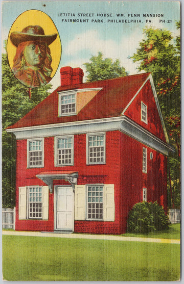 Letitia Street House Philadelphia PA Lithograph Vintage Linen Postcard 