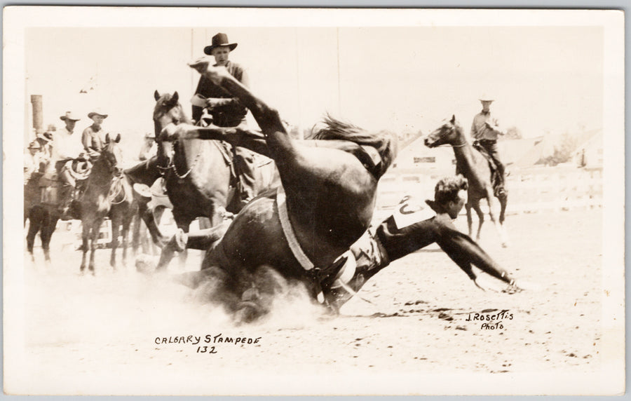 Calgary Stampede Rodeo Cowboy Bronc Rider #132 Rosettis RPPC Postcard 
