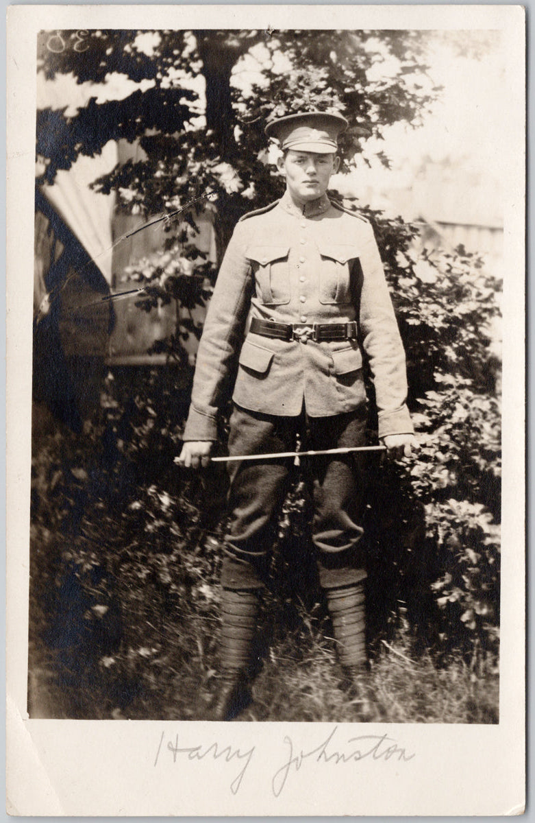 Portrait of Canadian Soldier 'Harry Johnston' WW1 era RPPC Postcard 