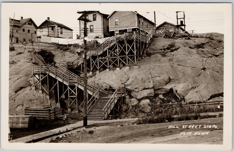 Flin Flon Manitoba Hill Street Steps RPPC Postcard