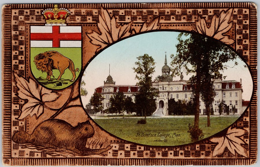 St. Boniface College St Boniface Manitoba Buffalo Coat of Arms Patriotic Postcard 