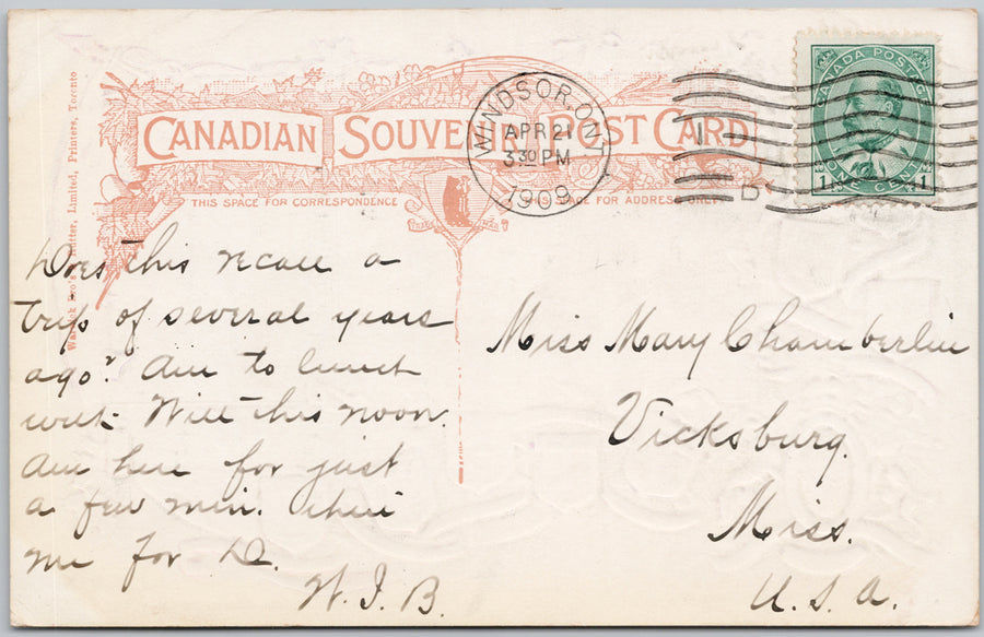 Ferry Landing Windsor Ontario Patriotic Embossed Canadian Souvenir Warwick Postcard SP22