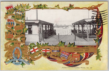 Ferry Landing Windsor Ontario Patriotic Embossed Canadian Souvenir Warwick Postcard 