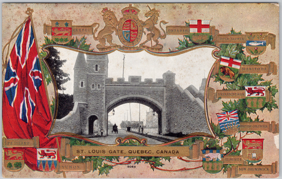 St Louis Gate Quebec QC Canada Patriotic Embossed Warwick Postcard SP22