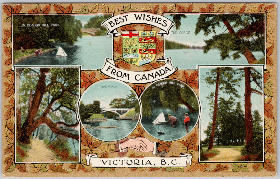 Victoria BC Best Wishes From Canada 1910 Patriotic Postcard 