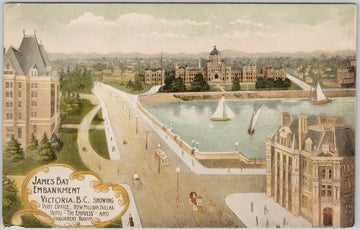 Victoria BC James Bay Embankment Empress Parliament Harbour Hibben Postcard SP22