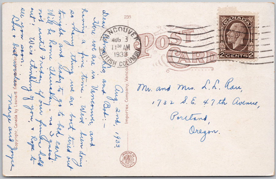 Hotel Georgia Vancouver BC 1930s Leonard Frank Postcard SP22