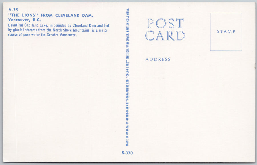 The Lions from Cleveland Dam Vancouver BC Postcard SP22