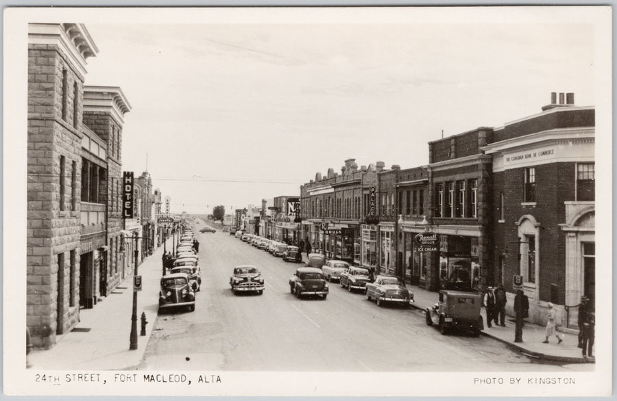 24th Street Fort Macleod Alberta Hotel Bank of Commerce RPPC Postcard 
