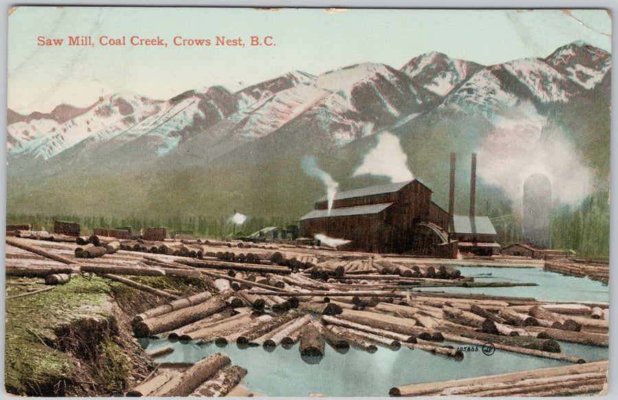 Saw Mill Coal Creek Crows Nest BC Crowsnest Pass area near Fernie Postcard 