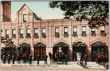 Winnipeg Manitoba Headquarters Fire Station Firemen Postcard