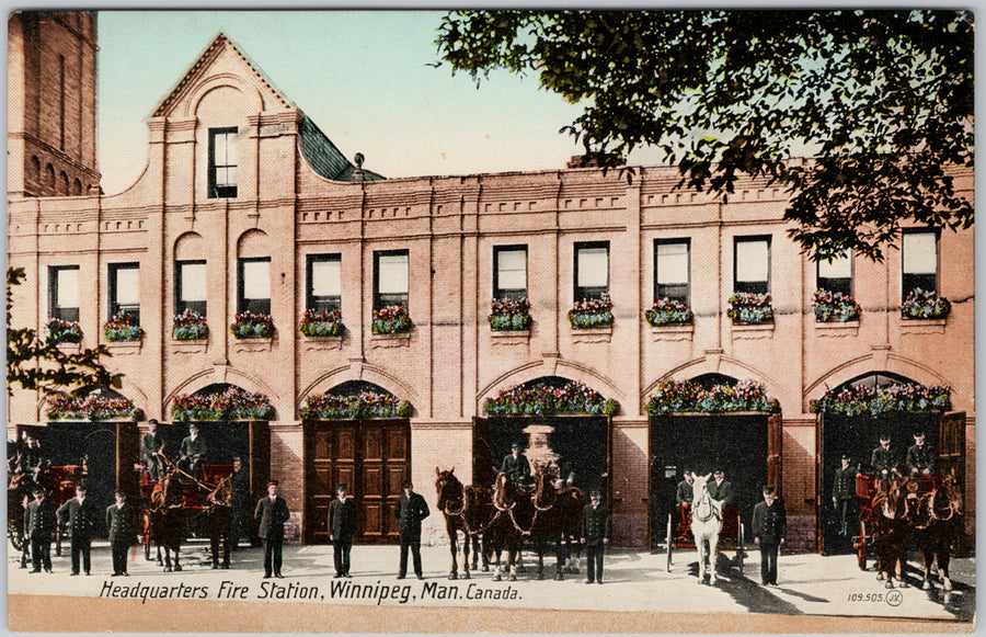 Winnipeg Manitoba Headquarters Fire Station Firemen Postcard