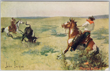 John Innes Artist Roping a Steer Roper Cowboy Western Postcard