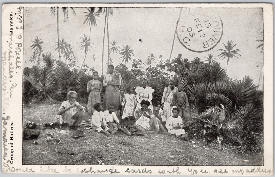 Jamaica 'Group of Natives' 1905 Mandeville Cancel Postcard