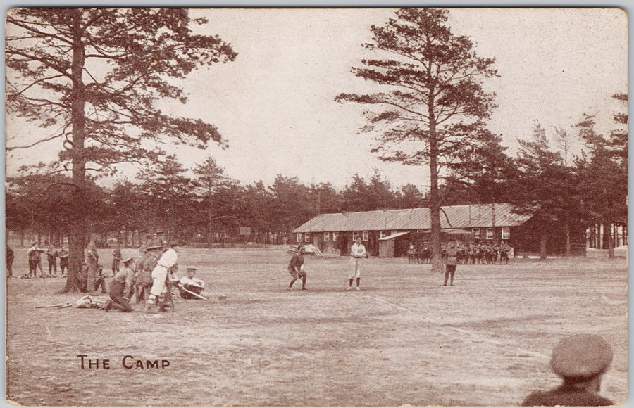 Whitley Camp WW1 Soldiers Playing Baseball Ball Game Canadian Military England Postcard 