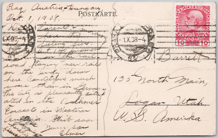 Prague Austria Hungary River Steamers Vltava Bridge Scene 1908 Postcard SP22