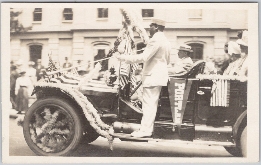 Portland Oregon Parade Car with Flags Early 1900s RPPC Postcard 