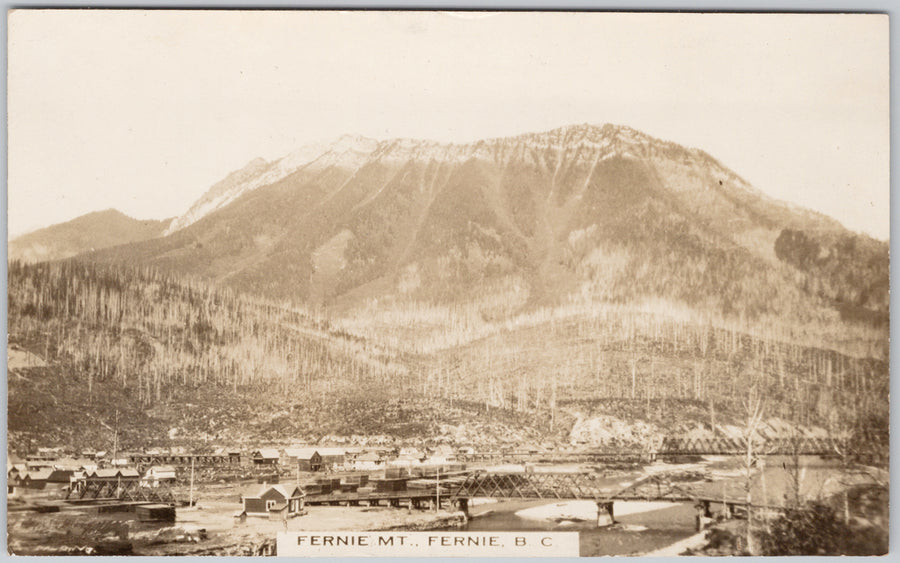 Fernie BC Mount Fernie Elk River Bridge 1917 RPPC Postcard 