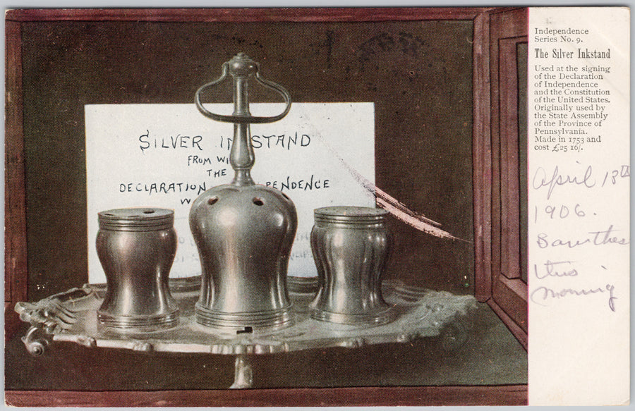  Silver Inkstand Declaration of Independence Pennsylvania 1907 Postcard 