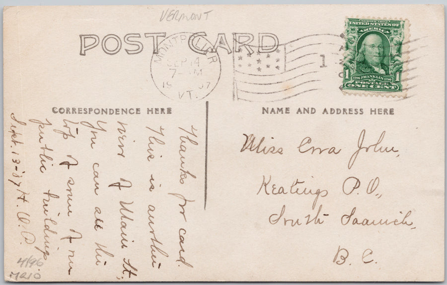 Montpelier Vermont Downtown Birdseye View 1907 RPPC Postcard SP22