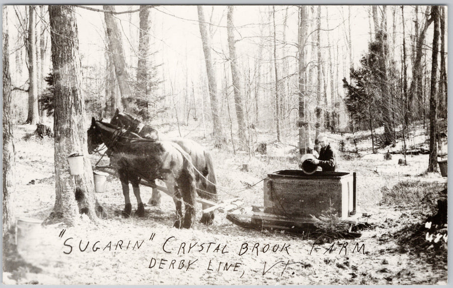 Derby Line VT Crystal Brook Farm 'Sugarin' Maple Sugar 1950s RPPC Postcard 