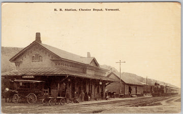 Chester Depot Vermont RR Station Railway Depot Train 1913 Hartman Postcard 