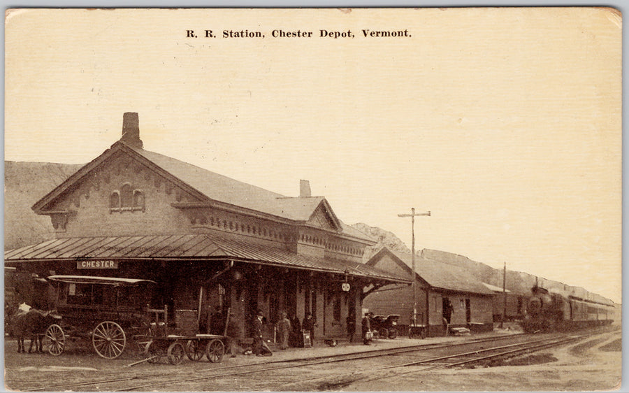 Chester Depot Vermont RR Station Railway Depot Train 1913 Hartman Postcard 