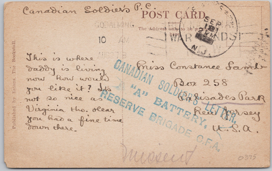 Whitley Camp WW1 Webb Road Canadian Military Bookstall Postcard SP22