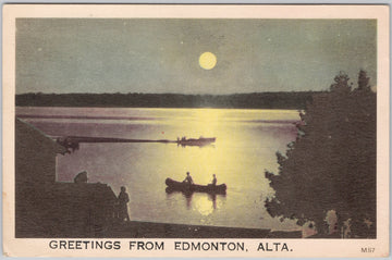 Greetings from Edmonton Alberta Boats Sunset 1950s PECO Postcard 