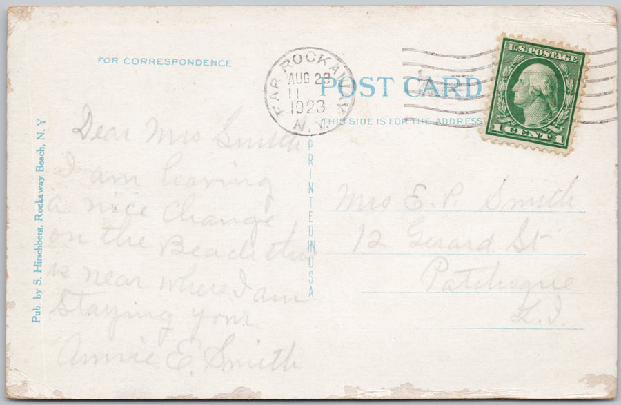 Holland Pier Rockaway Beach NY 1923 Far Rockaway Cancel Postcard SP22