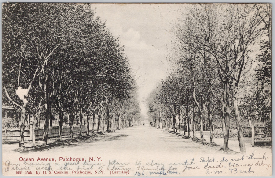 Ocean Avenue Patchogue NY 1906 Conklin PCK Series Postcard 