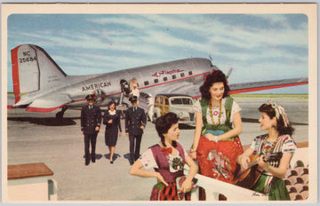 American Airlines Advertising Flagship Jet Airplane Workers Women Men Unused Postcard 