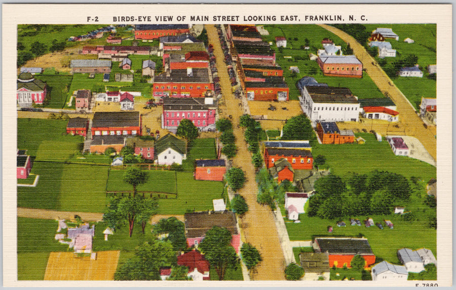 Franklin NC Birdseye View Unused Linen Postcard 