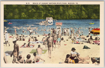 Vintage Linen Postcard Beach at Hungry Mother State Park Marion VA Postcard 