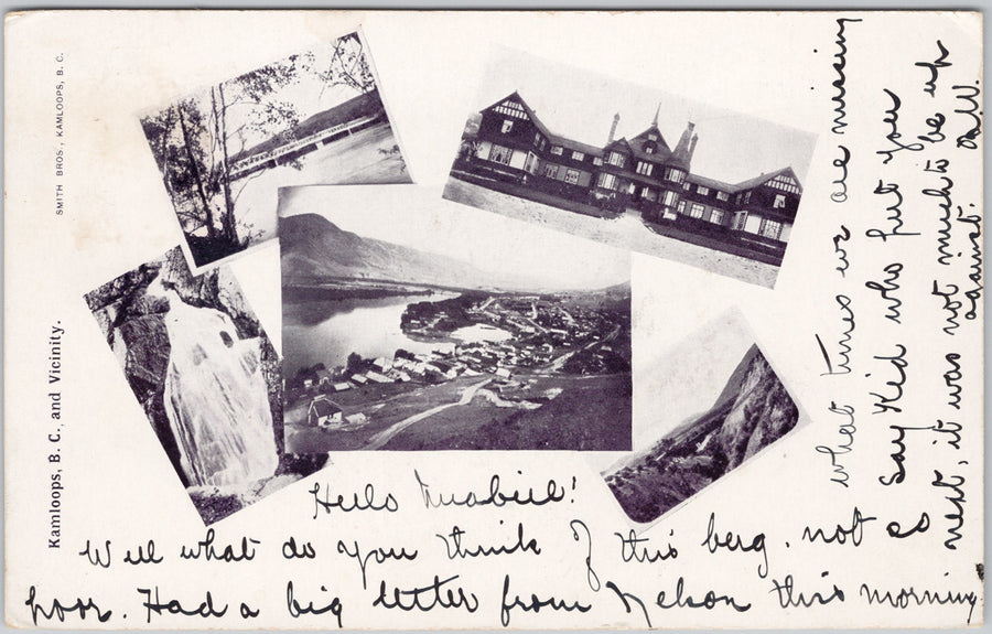 Kamloops BC and Vicinity Smith Bros Collage Early Town View 1908 Postcard 