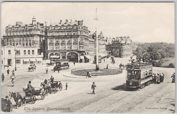 Bournemouth The Square The Empress Hotel The Central Hotel Early Tram Horses Carriages Tramway Tram Valentines Postcard