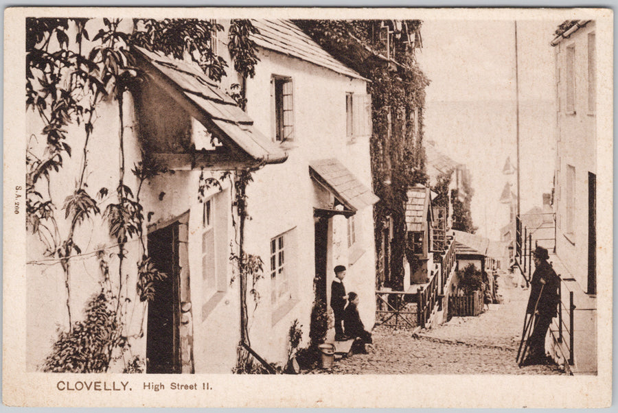 Clovelly High Street Steep Cobbled Lane Devon England Early View Postcard 