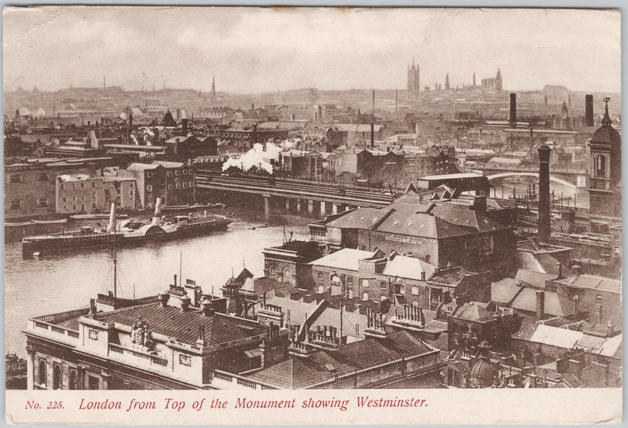 London View From The Monument Showing Westminster Early G. Smith Postcard 