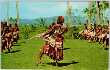 Vintage Fiji Spear Dance Postcard Lithograph by Charles Stinson Postcard