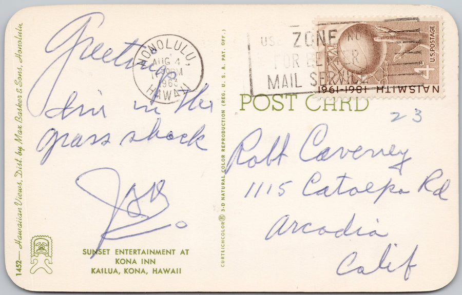 Hawaiian Sunset Entertainment  Kona Inn Hawaii 1963 Postcard SP22