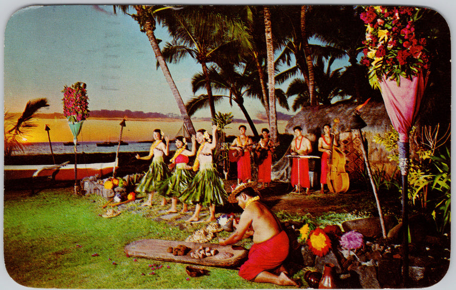 Hawaiian Sunset Entertainment  Kona Inn Hawaii 1963 Postcard 