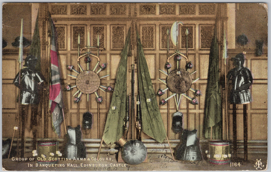 Vintage Edinburgh Castle Scottish Arms & Colours Banqueting Hall Postcard 