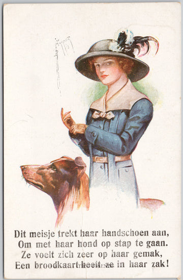 Woman and Dog Portrait Glamour Elegant Woman Court Barber Artist Postcard SP22