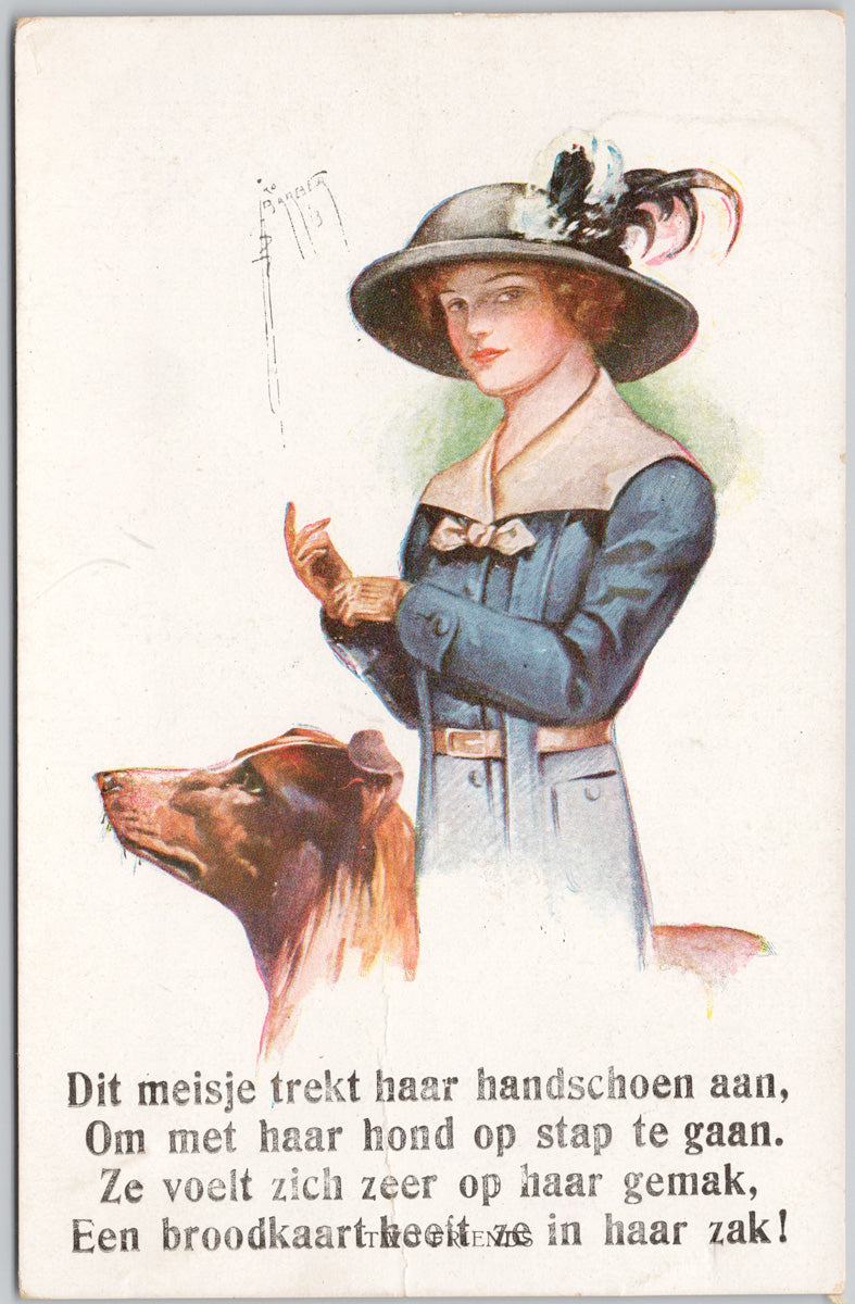 Woman and Dog Portrait Glamour Elegant Woman Court Barber Artist Postcard SP22