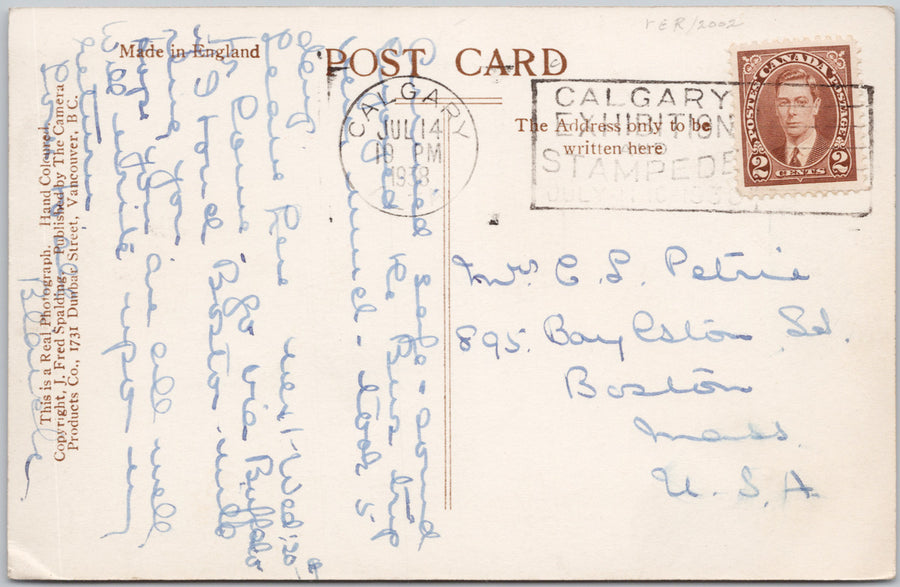 Calgary Alberta looking North Odd Fellows Temple Bridge 1930s Camera Products Fred Spalding RPPC Postcard SP22